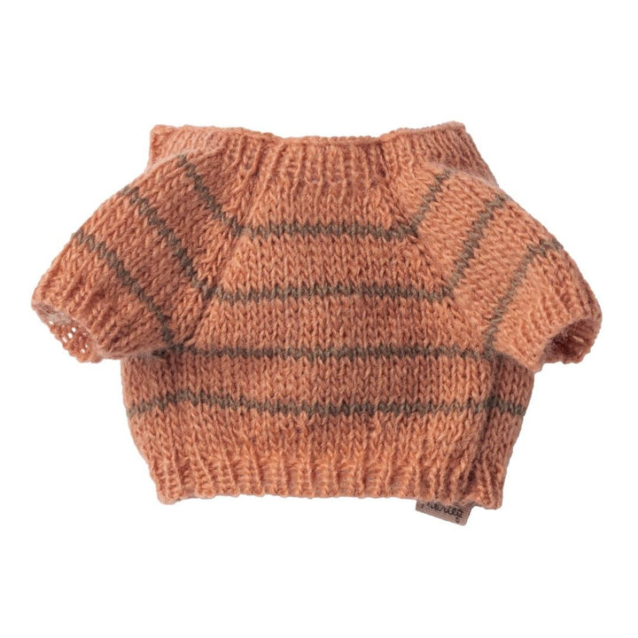 Maileg small puppy coral knitted sweater with stripes, designed to keep Maileg puppy plush warm - Bella Luna Toys
