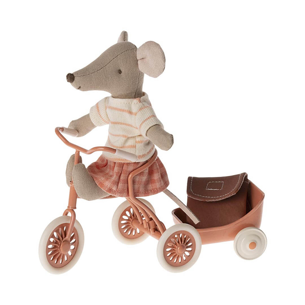 Maileg Tricycle Mouse - Big Sister in coral riding tricycle