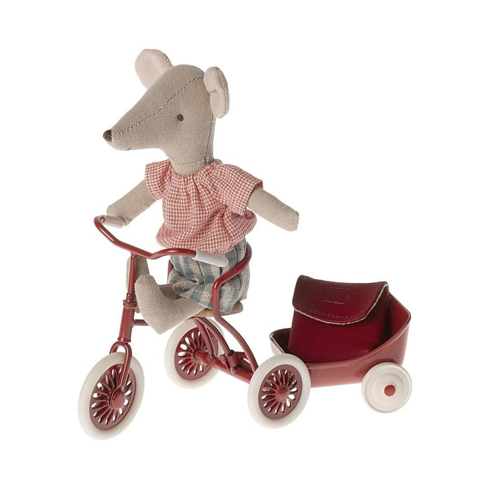 Maileg Tricycle Mouse - Big Sister in red riding tricycle