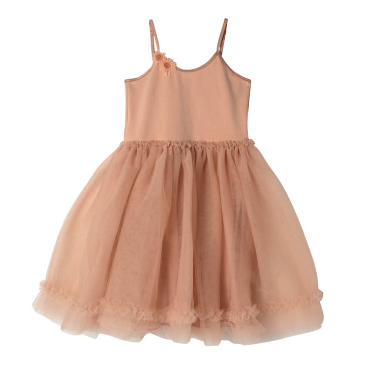 Pink dress with a tulle skirt on a white background