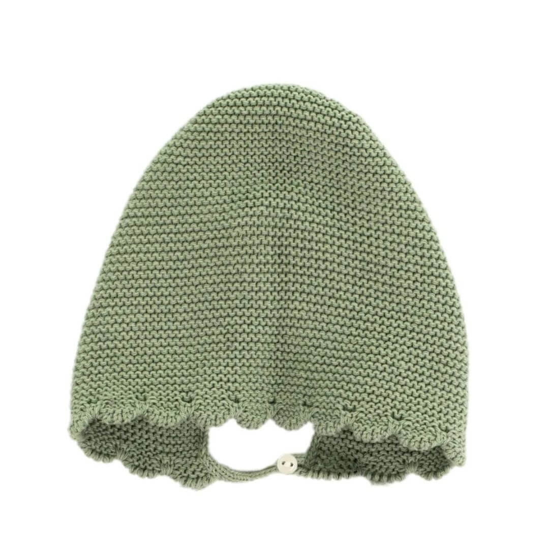 Miniland - Close up of Miniland Knitted Doll Bonnet against a white background - Bella Luna Toys