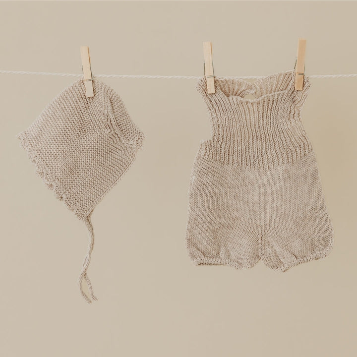 Miniland - Knit Doll Outfit – 15" Romper & Bonnet - Bella Luna Toys