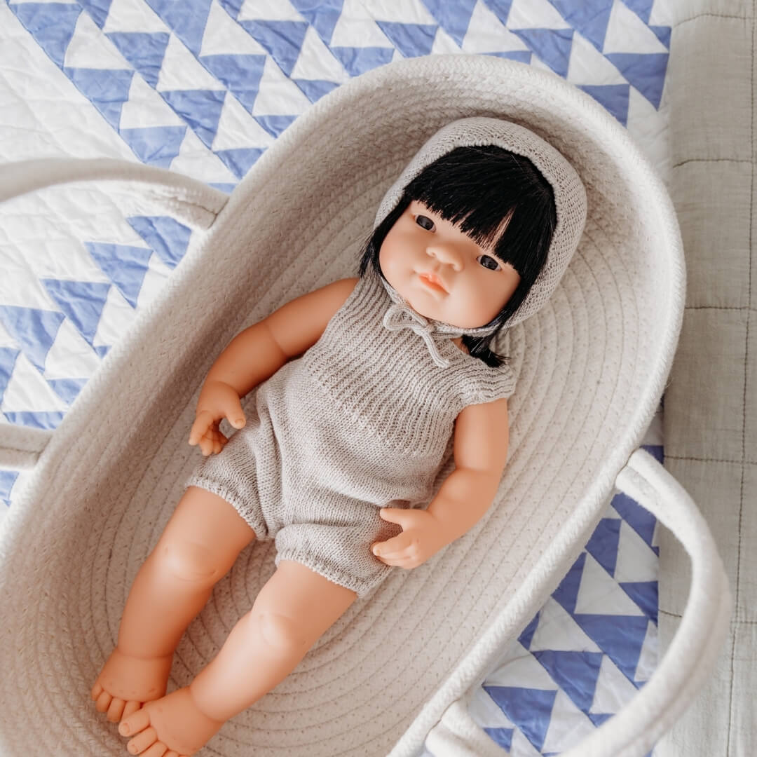 Miniland - Knit Doll Outfit – 15" Romper & Bonnet - Bella Luna Toys