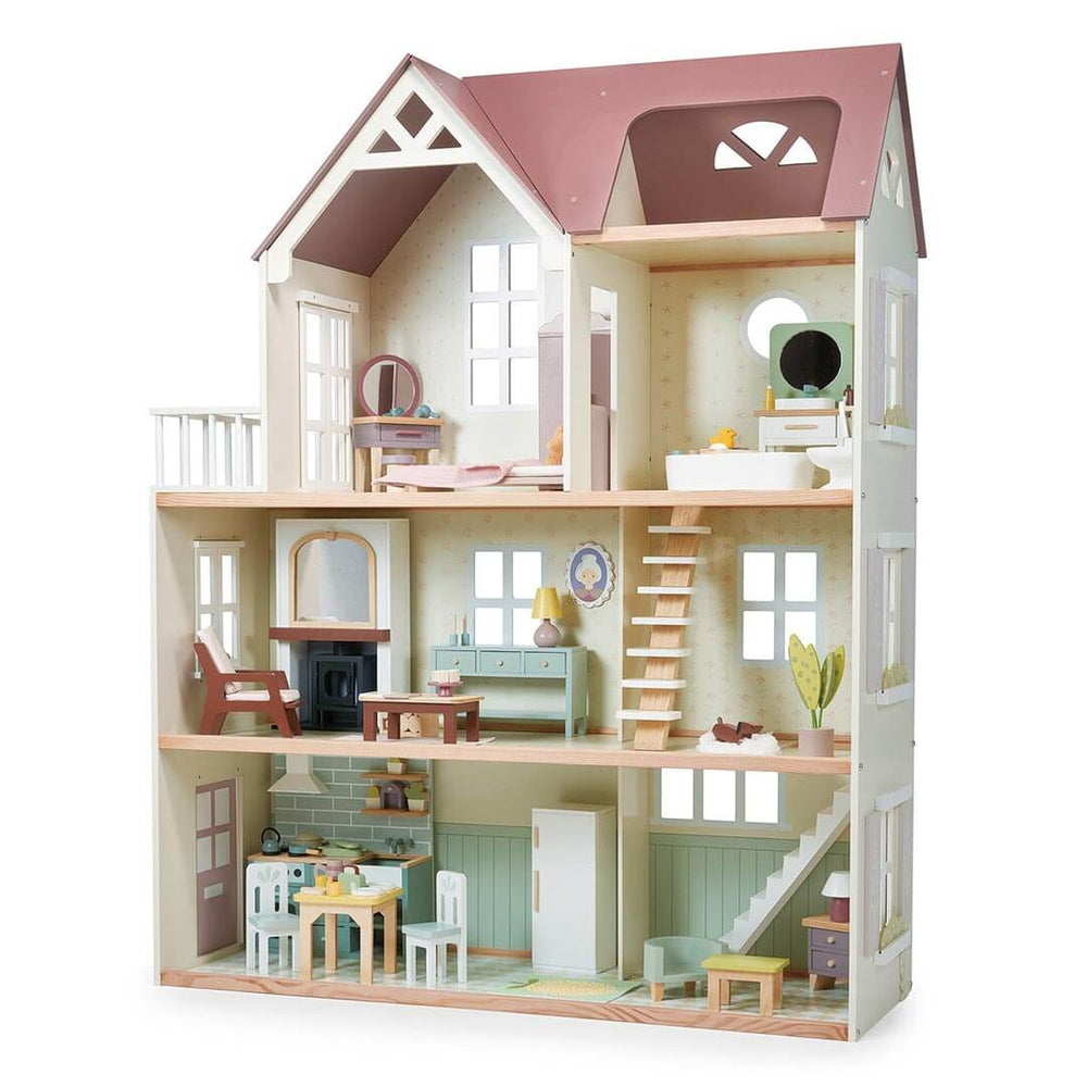 Side view of Tender Leaf Toys Mulberry Mansion Wooden Dollhouse