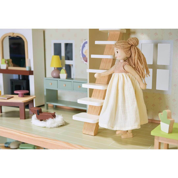 Ferne Wooden Doll standing in Tender Leaf Toys Mulberry Mansion Wooden Dollhouse