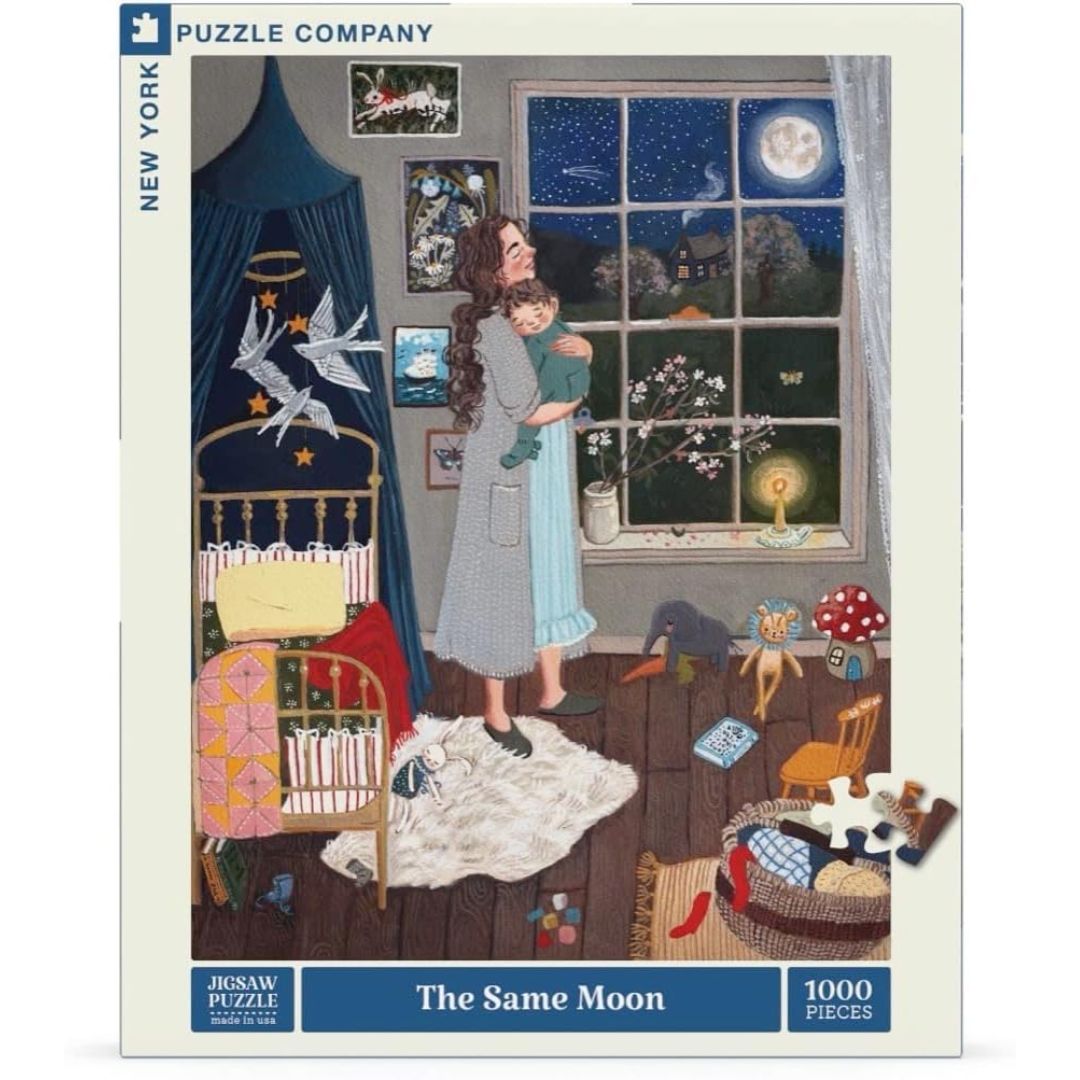 New York Puzzle Co Under the Same Moon- 1000 Piece Puzzle Box with mother holding child- Bella Luna Toys