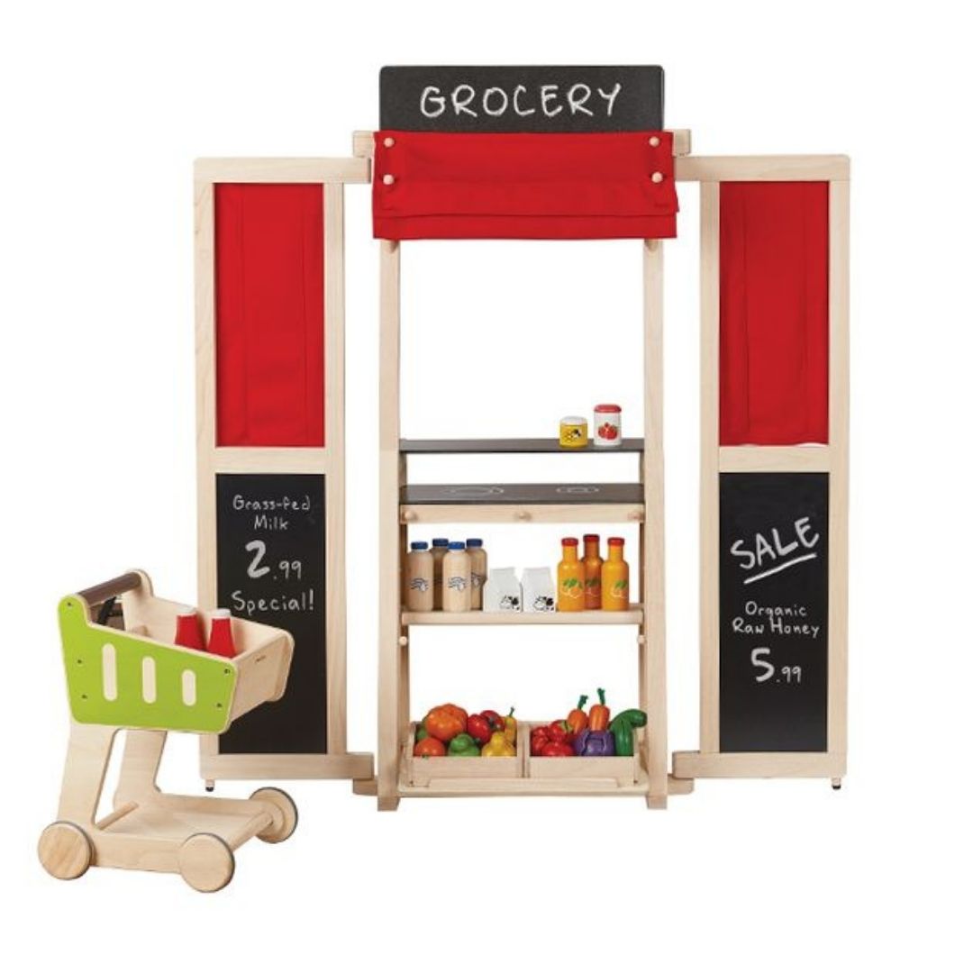 Plan Toys - Wooden Puppet Theater & Play Market Stand - Bella Luna Toys