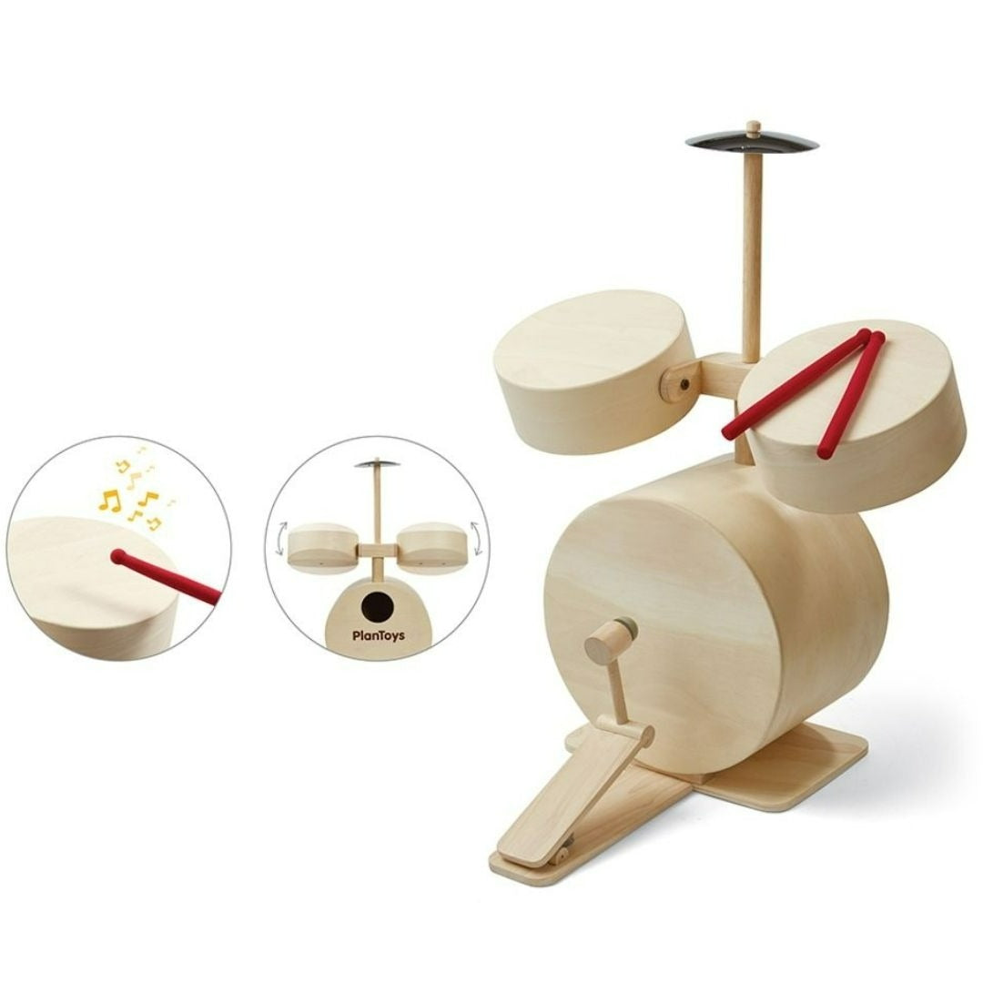 Plan Toys - Wooden Toy Drum Set with Cymbals - Bella Luna Toys