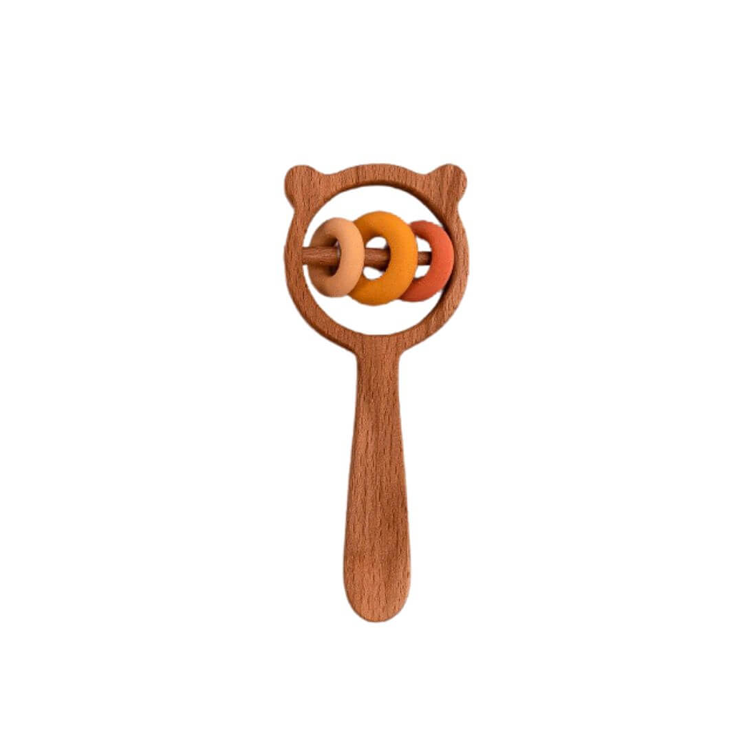 Sabo Wooden Bear Rattle with 3 rings