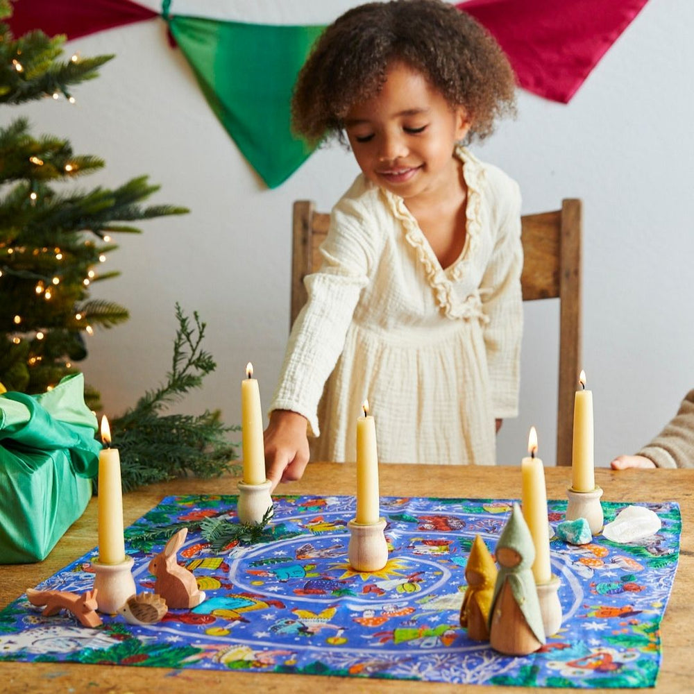 Sarahs Silks Advent Mini Silk-Child playing with Winter Table- Bella Luna Toys