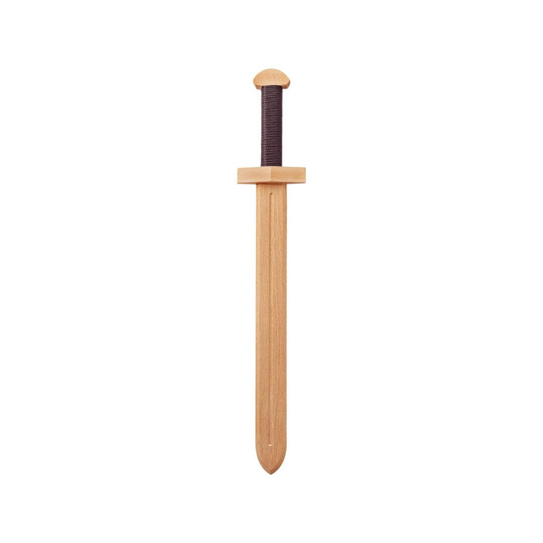 Wooden sword with a brown handle on a white background