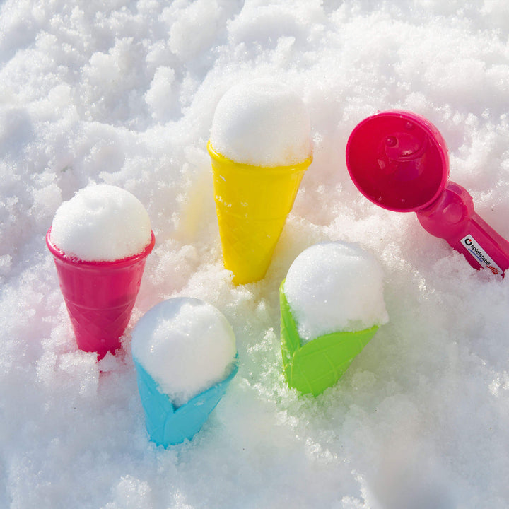Spielstabil Ice Cream Sand Play Set in the snow with snow cones and a pink scoop