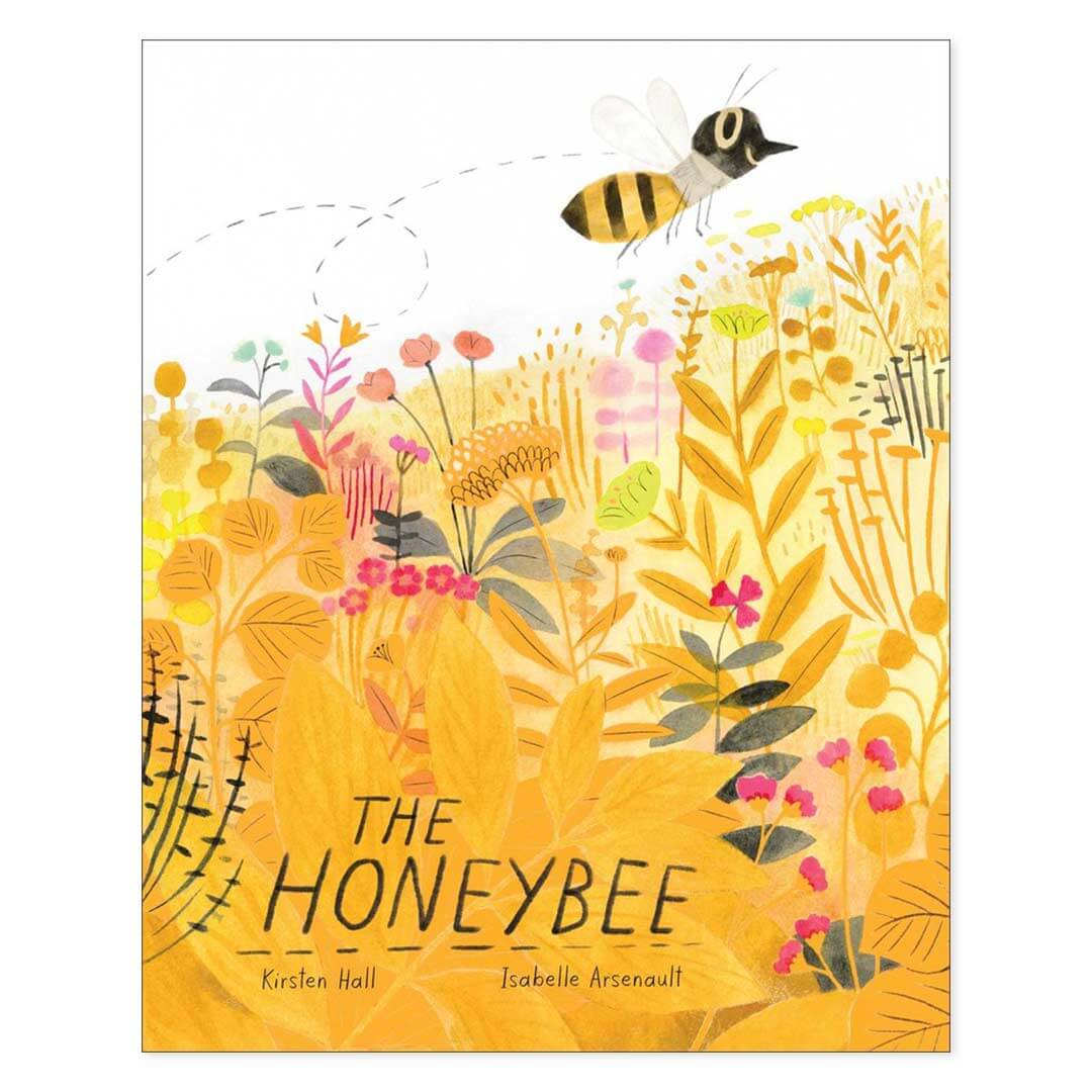 The Honeybee book cover with a bee flying over a field