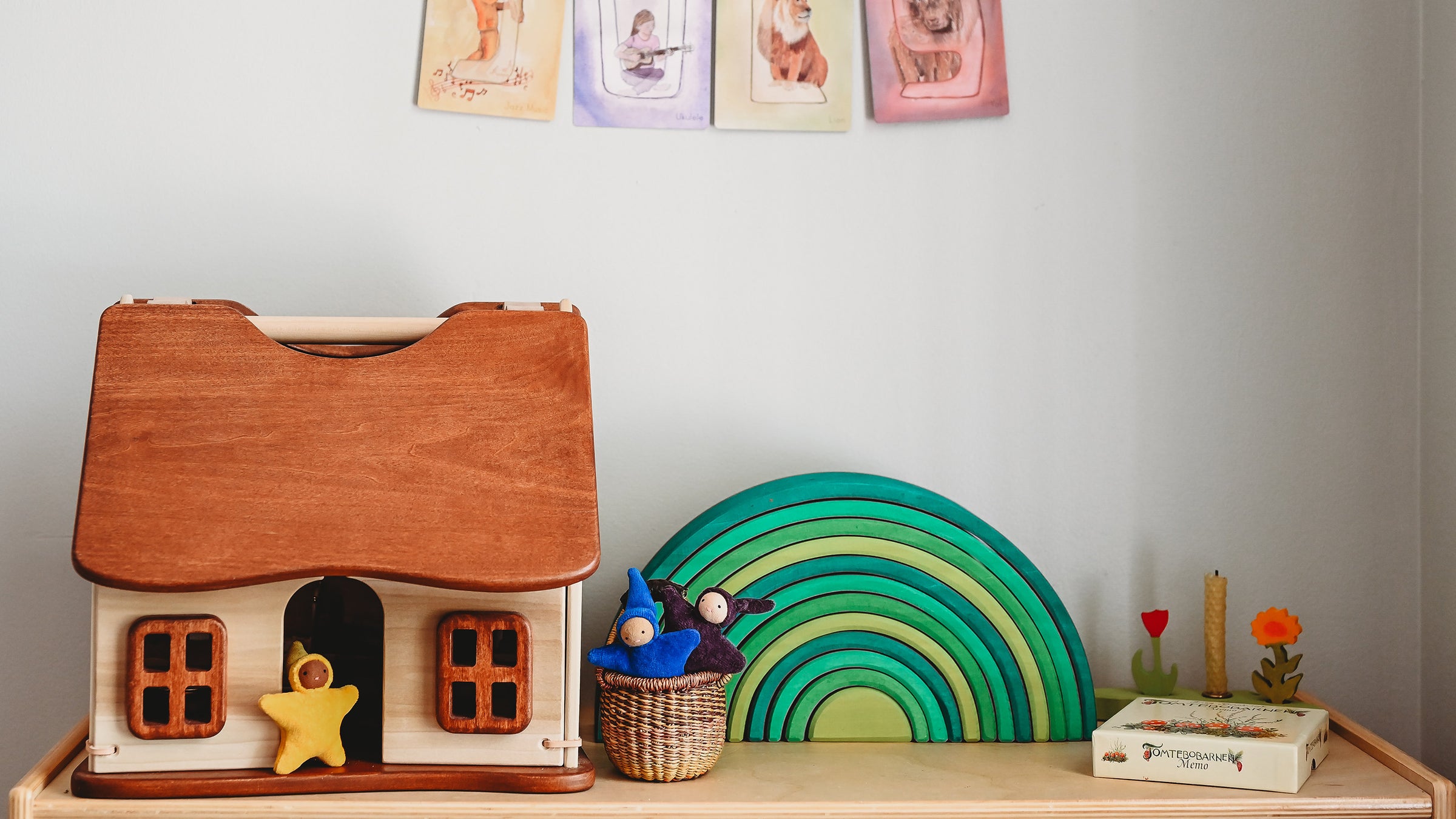 Bella Luna Toys Thimbleberry Cottage wooden toy on a table