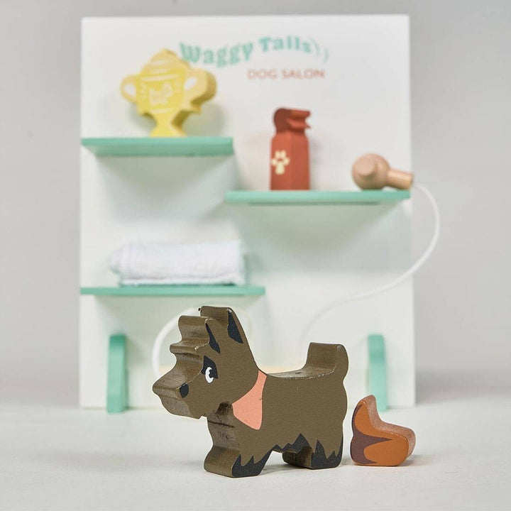 Close up of small dog from Tender Leaf Toys Waggy Tails Wooden Dog Salon