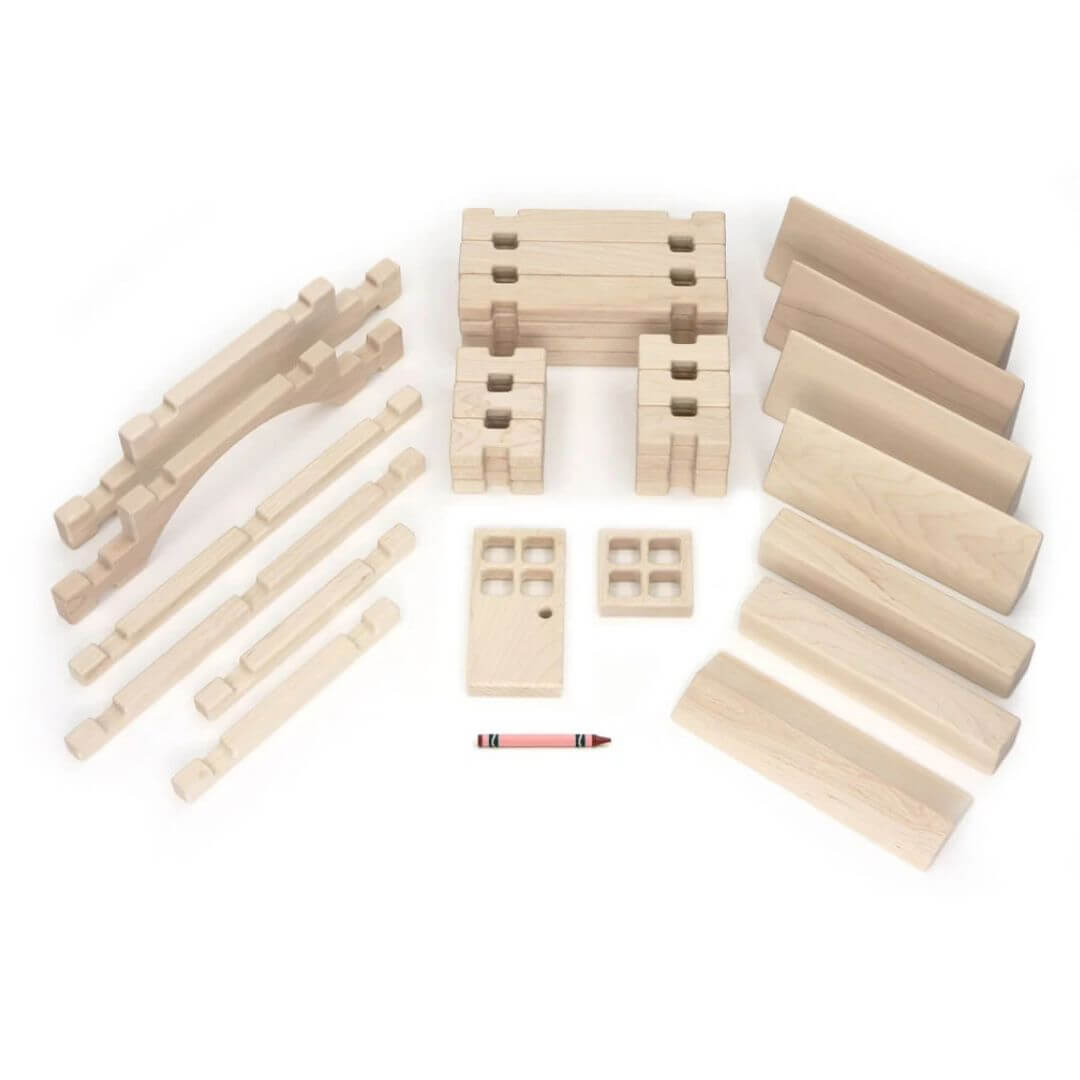 Everwood Friends Wooden Notch Blocks showcasing the interlocking block design - Bella Luna Toys