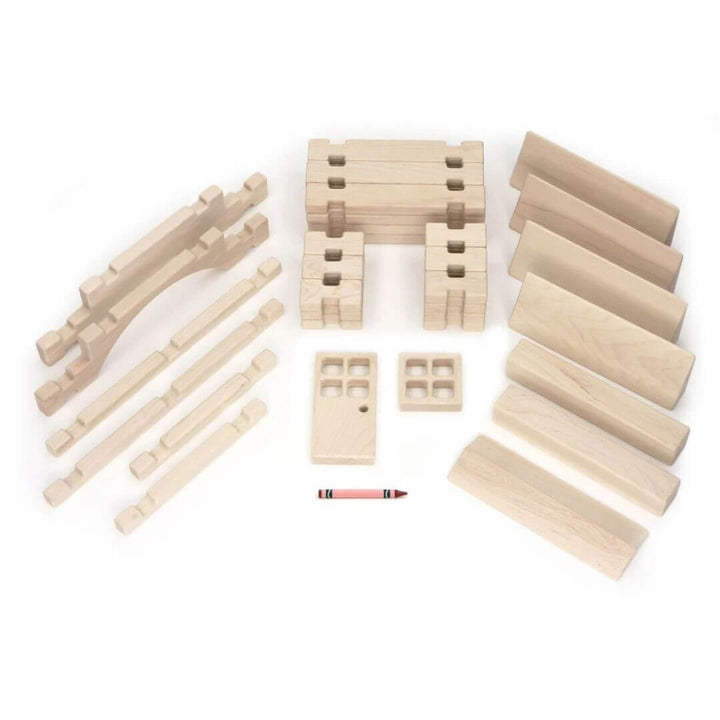 Everwood Friends Wooden Notch Blocks showcasing the interlocking block design - Bella Luna Toys