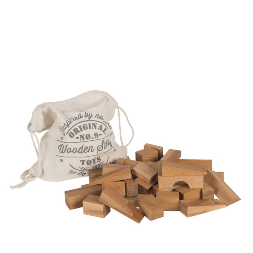 Natural Blocks in Sack - 50 Piece - Wooden Story No. 9 - Bella Luna Toys