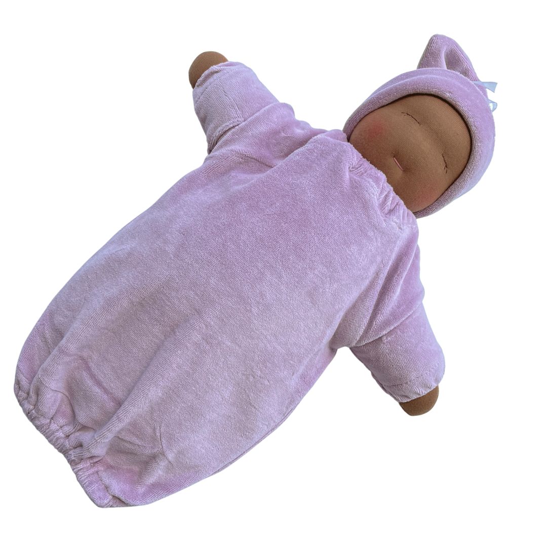Little Heavy Baby weighted Waldorf Doll - Lilac bunting dark skin