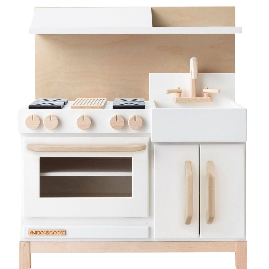 Milton and Goose Essential Wooden Play  Kitchen - White with Hood - Bella Luna Toys
