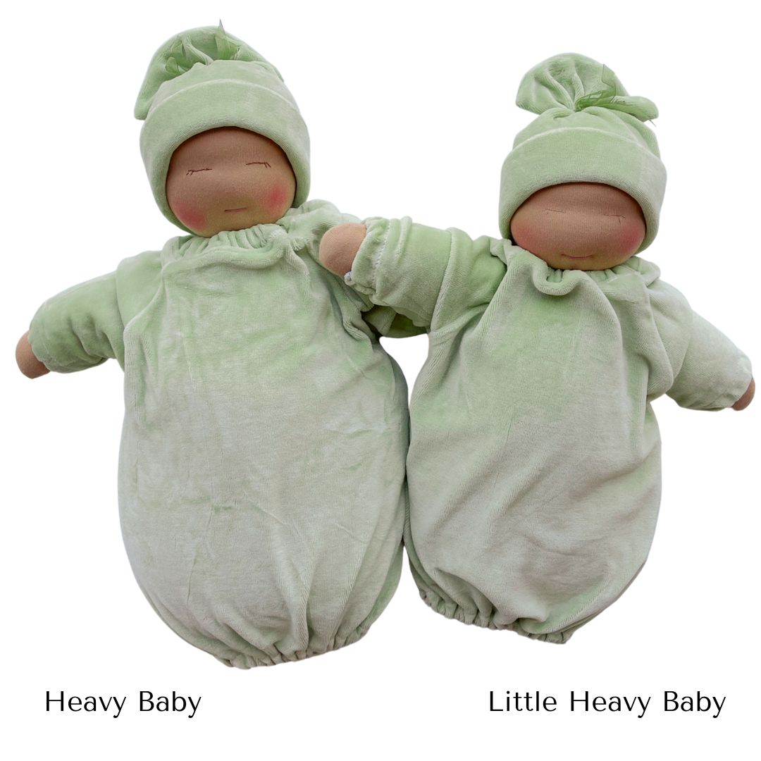 Heavy Baby and Little Heavy Baby weighted Waldorf doll - Sage bunting 