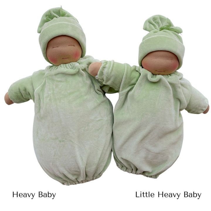Little Heavy Baby  and Heavy Baby weighted Waldorf Doll - sage bunting