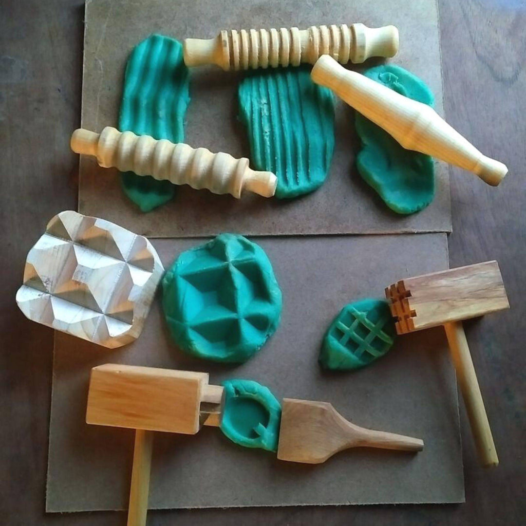 WOODEN TOOLS FOR DOUGH AND CLAY PLAY - Bella Luna Toys