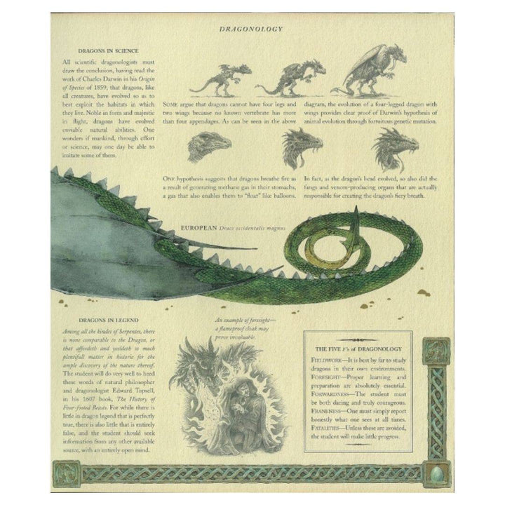 a page from the book with both grayscale and colored illustrations and text about dragons in science, and dragons in legend