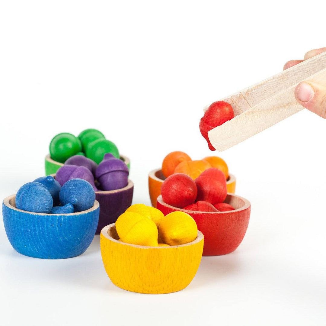 Grapat Bowls and Acorn Sorting Game with Tongs - Bella Luna Toys