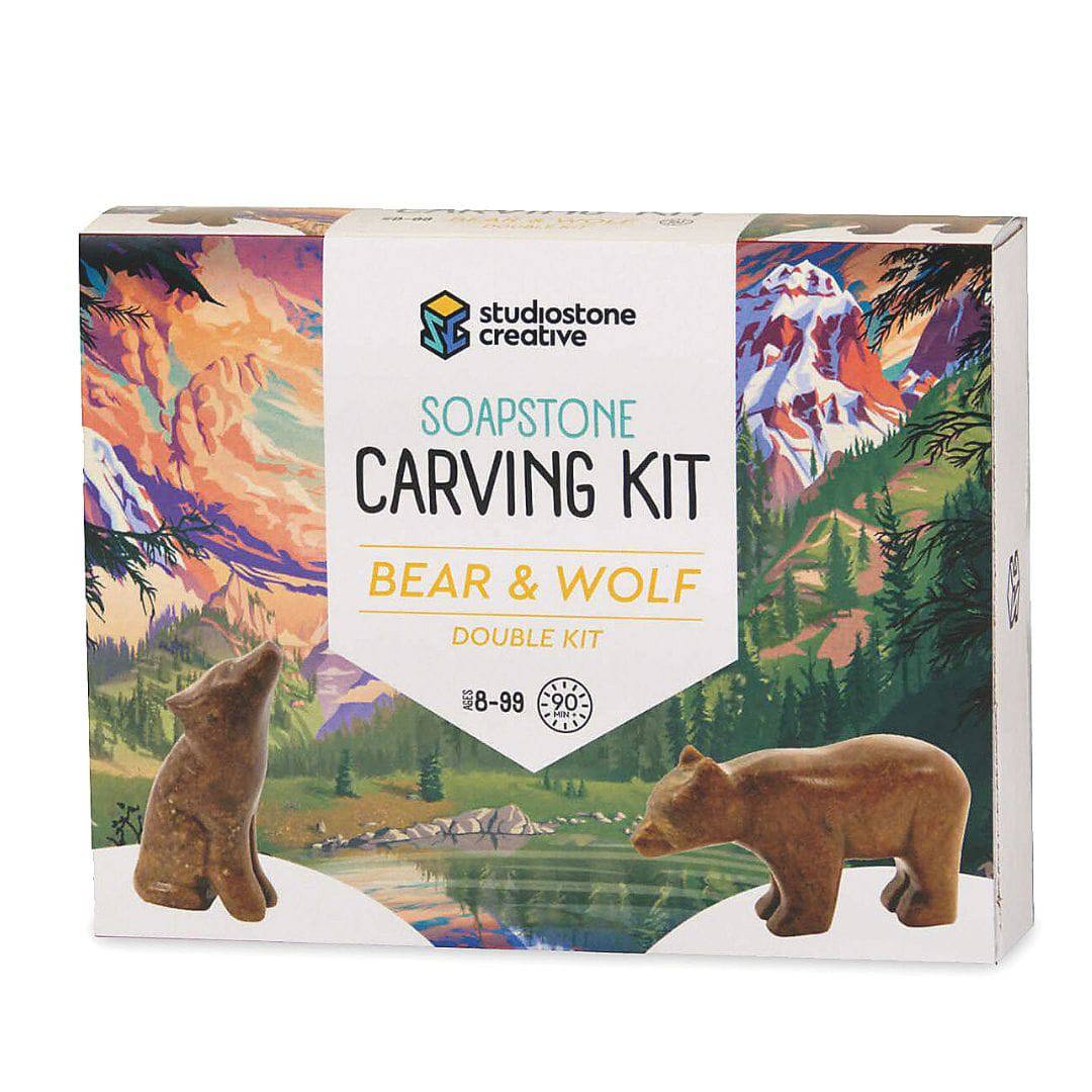 Soapstone Carving Kit - Bear and Wolf
