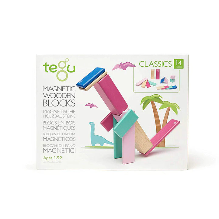 Tegu - Magnetic Wooden Blocks - 14 Piece Set - Blossom - Bella Luna Toys