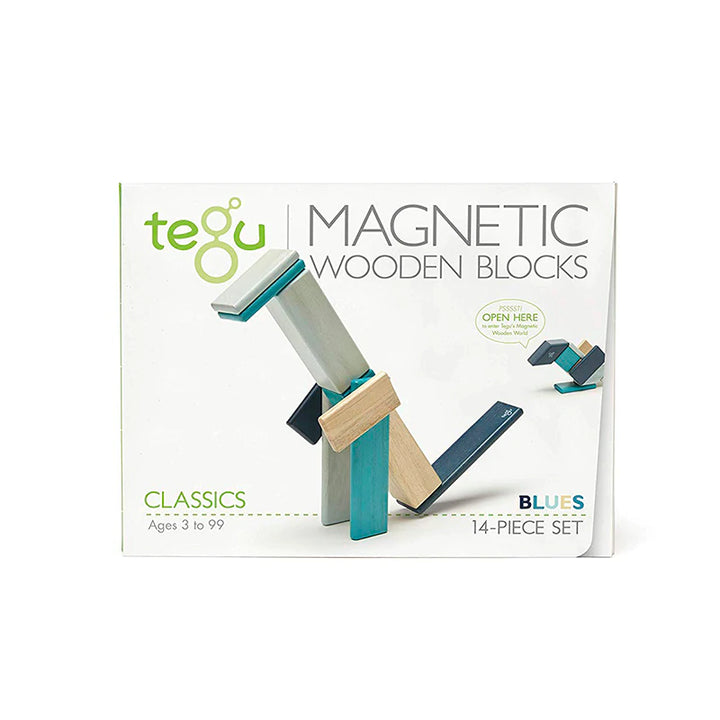 Tegu - Magnetic Wooden Blocks - 14 Piece Set - Blues - Bella Luna Toys