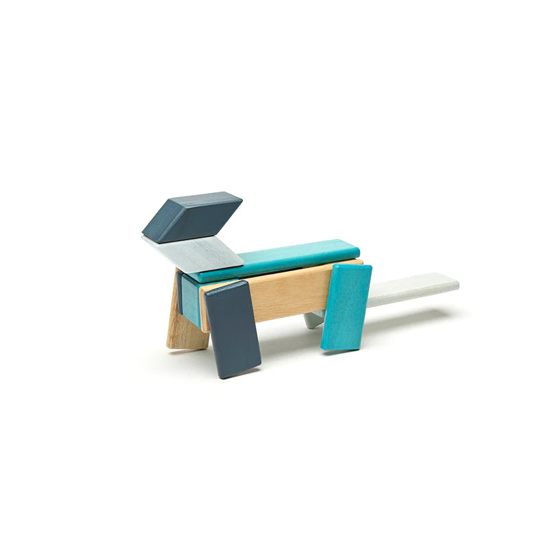 Tegu - Magnetic Wooden Blocks - 14 Piece Set - Blues - Bella Luna Toys