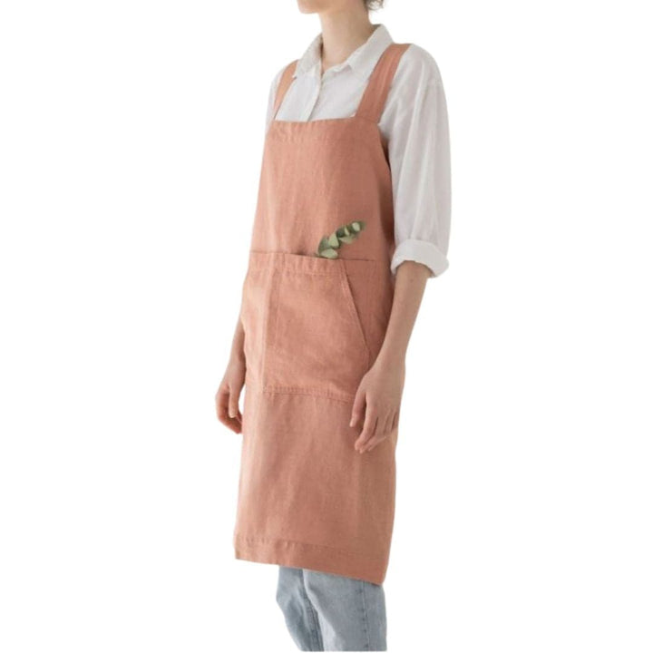 Rose Washed Linen Apron - Adult size, front view