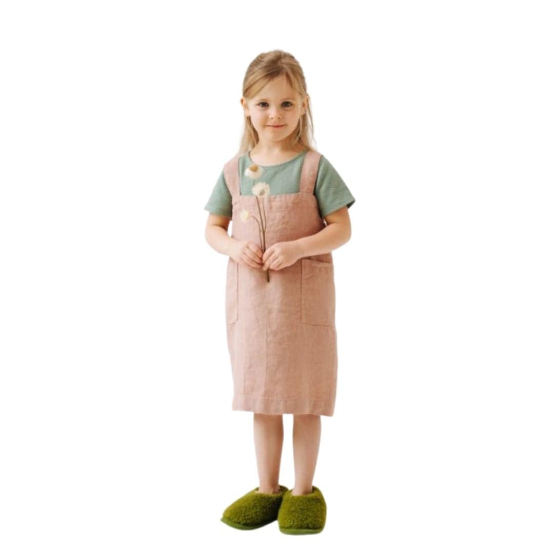 Rose Washed Linen Pinafore Apron - Child  size, front view