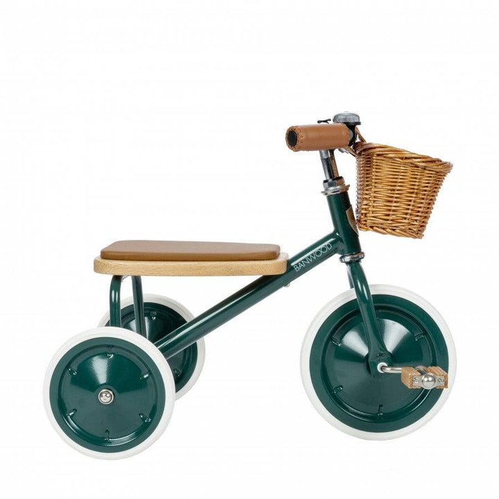 Banwood Modern Tricycle with wicker basket - Dark Green | Bella Luna Toys