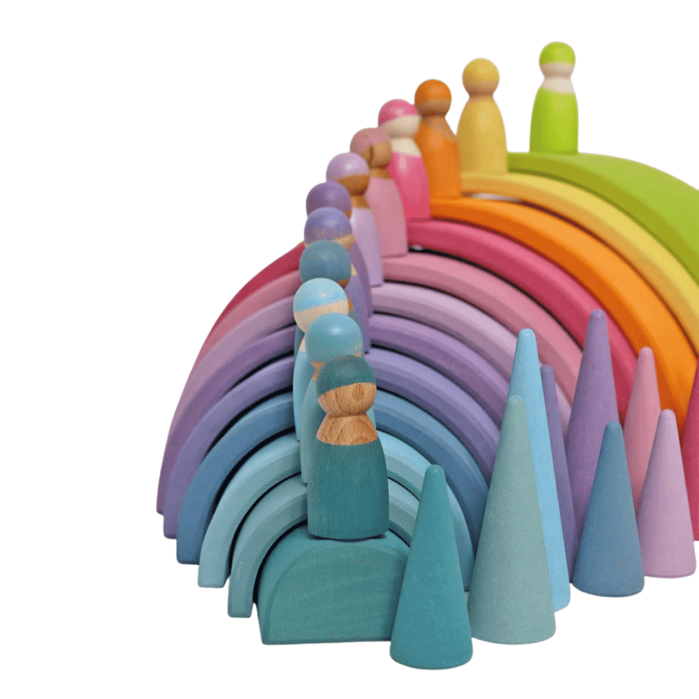 12 Pastel Rainbow Friends peg dolls from Grimm's Wooden Toys at Bella Luna Toys