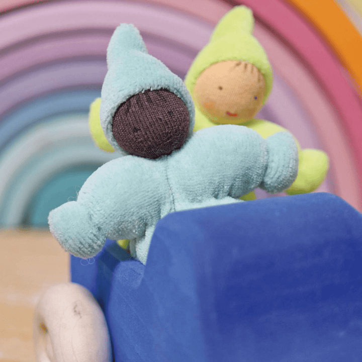 2 Grimm's pastel dwarves in toy truck | pastel rainbow | Pocket Baby Waldorf Dolls | Bella Luna Toys