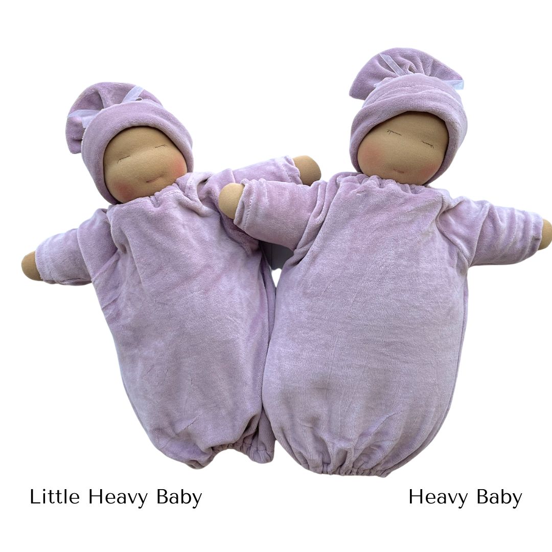 Heavy Baby and Little Heavy Baby weighted Waldorf Doll - Lilac bunting 