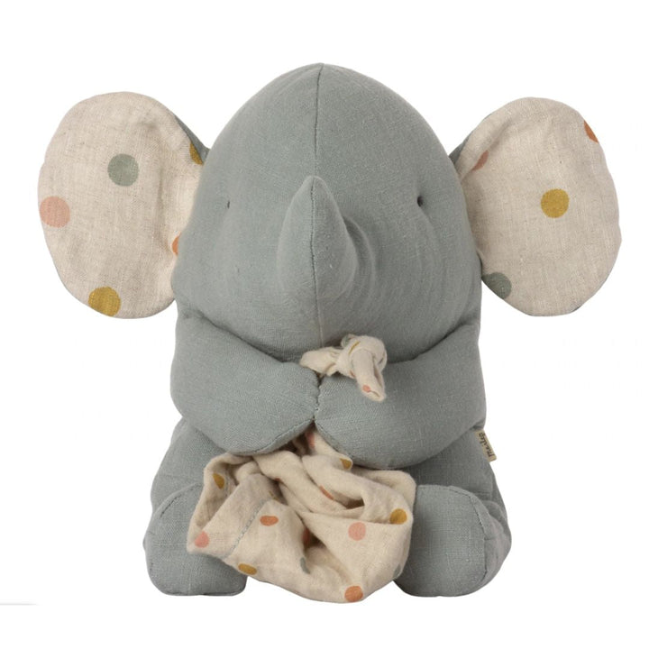 Maileg Lullaby Elephant with Blanket  (view from front)-  Bella Luna Toys