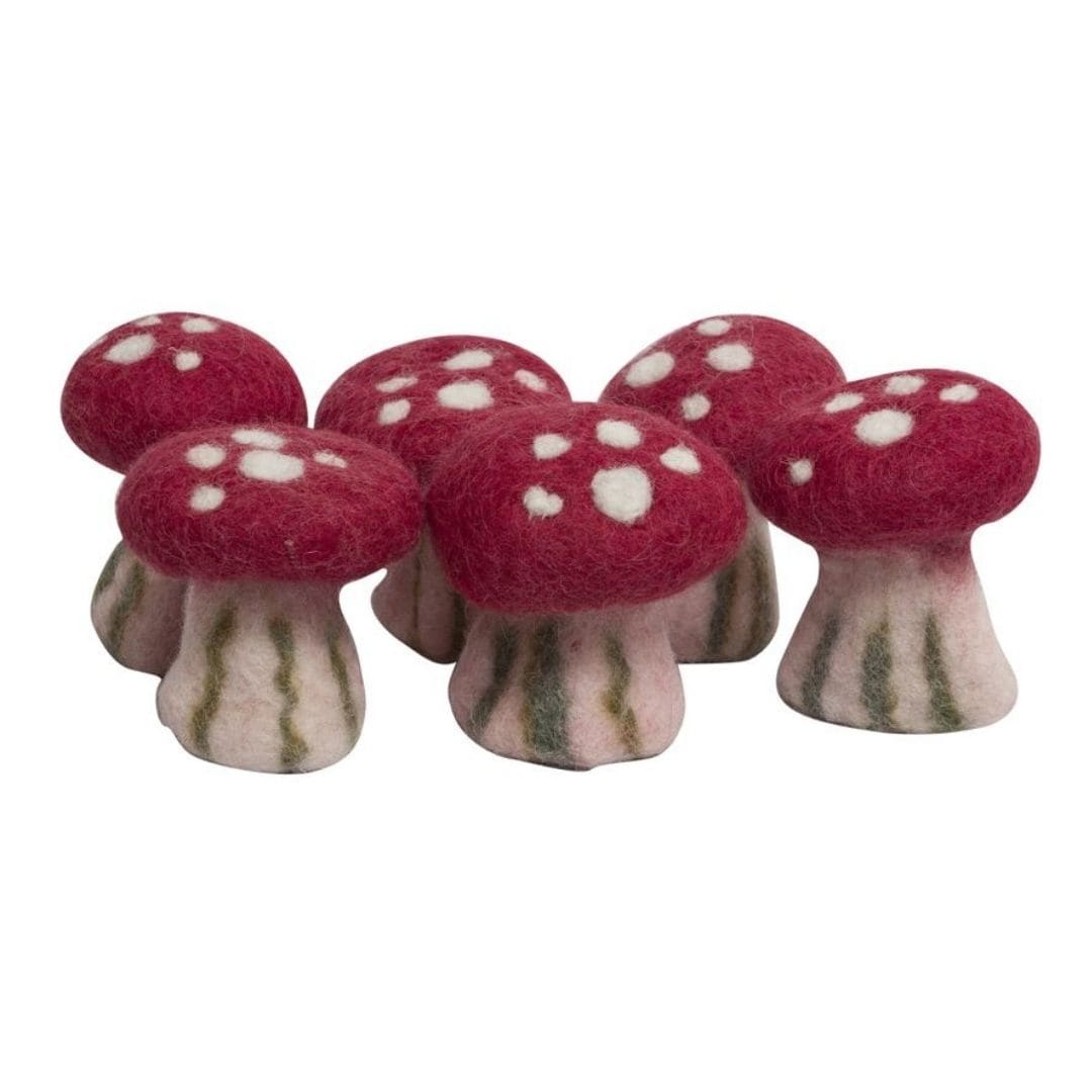 Fairy World - Mushroom Set of 6 felted mushrooms with red caps and white spots