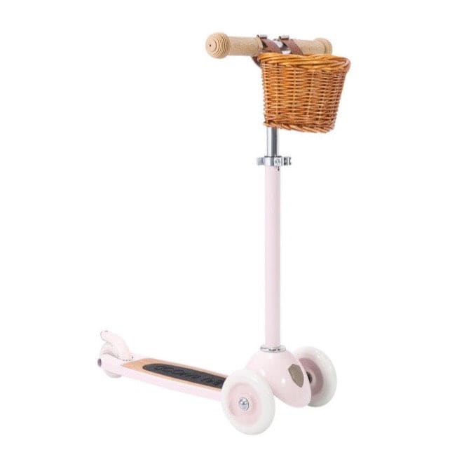 Banwood vintage-style 3-wheeled scooter with wicker handlebar basket - Pink | Bella Luna Toys
