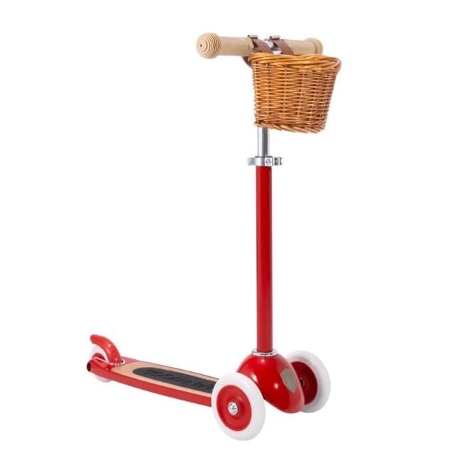 Banwood vintage-style 3-wheeled scooter with wicker handlebar basket - Red | Bella Luna Toys