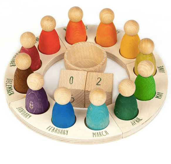 Grapat- Colorful wooden figurines circled in wooden calendar- Bella Luna Toys