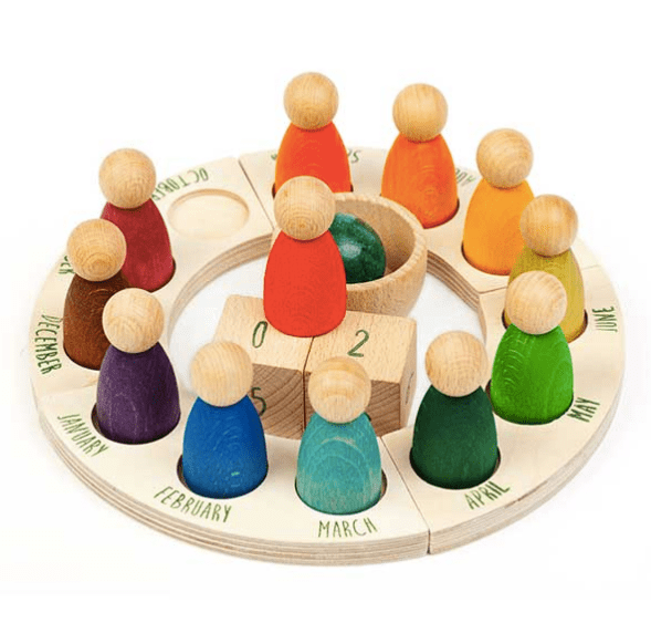 Grapat- Colorful wooden figurines circled in wooden calendar- Bella Luna Toys