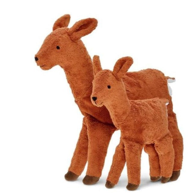 Side view of large and small Senger Cuddle Deer- Stuffed Animals- Organic- Bella Luna Toys 