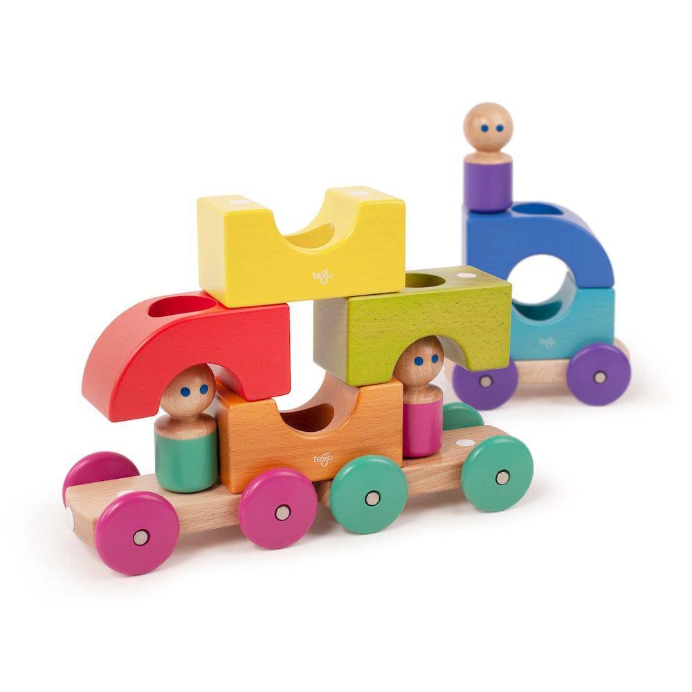 Wooden Magnetic Tram in Play - Tegu - Bella Luna Toys