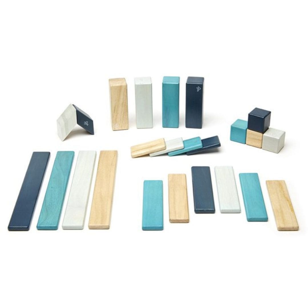 Tegu - 24 piece wooden magnetic block set - blues
