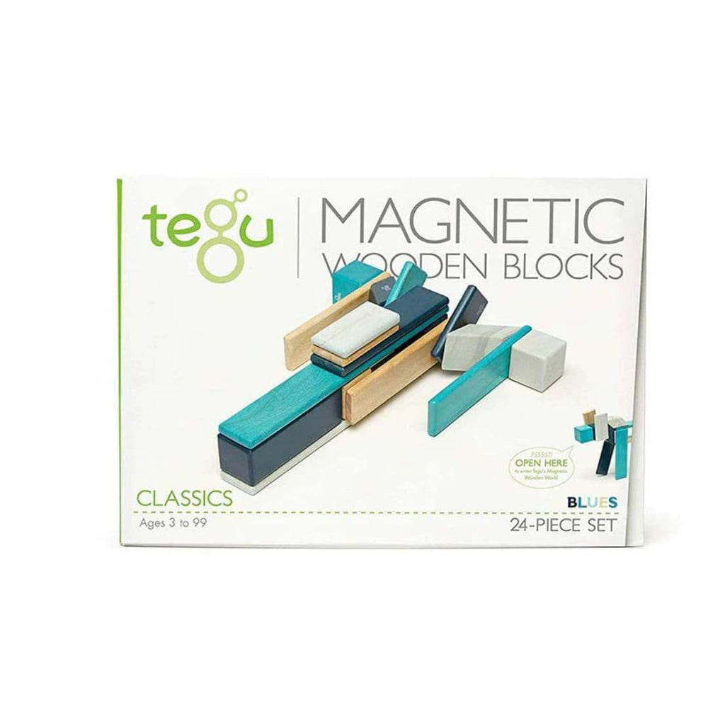 Tegu - 24 piece wooden magnetic block set - blues