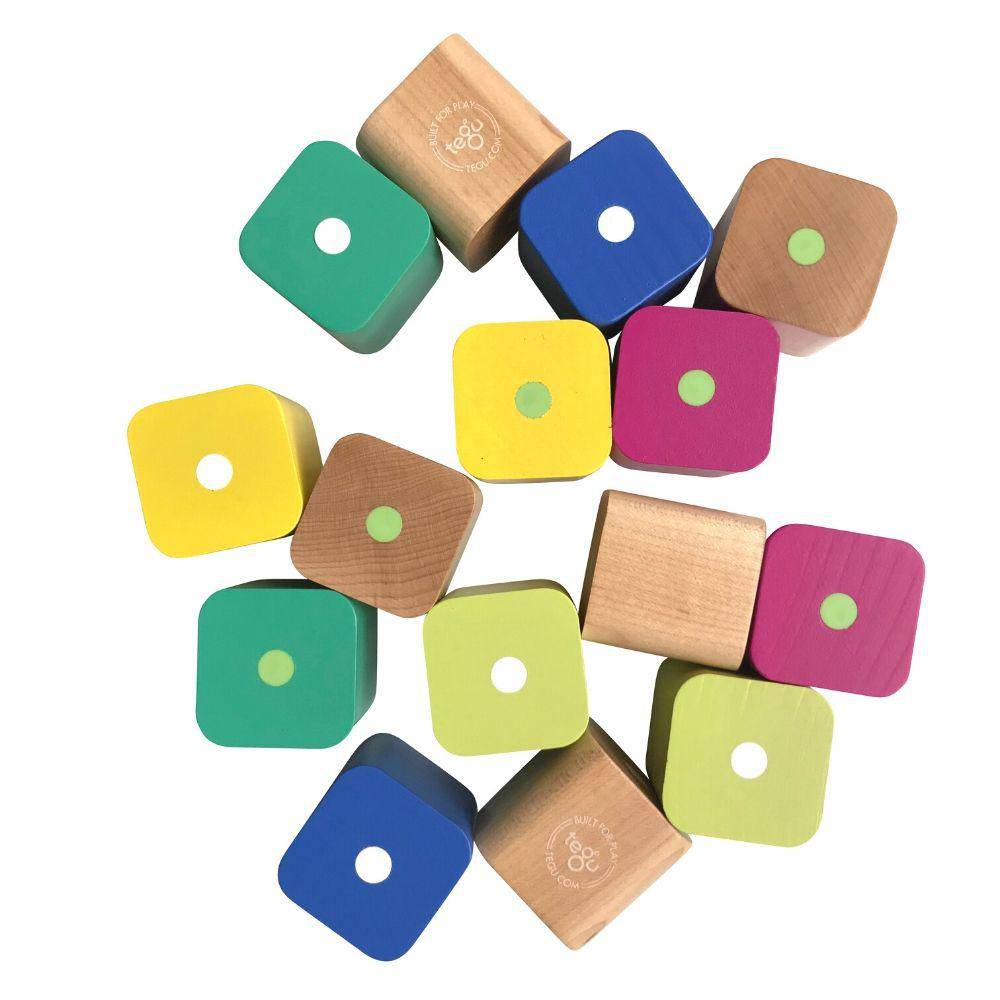 Tegu Baby's First Wooden Magnetic Blocks - 15 Piece Set - Both Sides - Bella Luna Toys